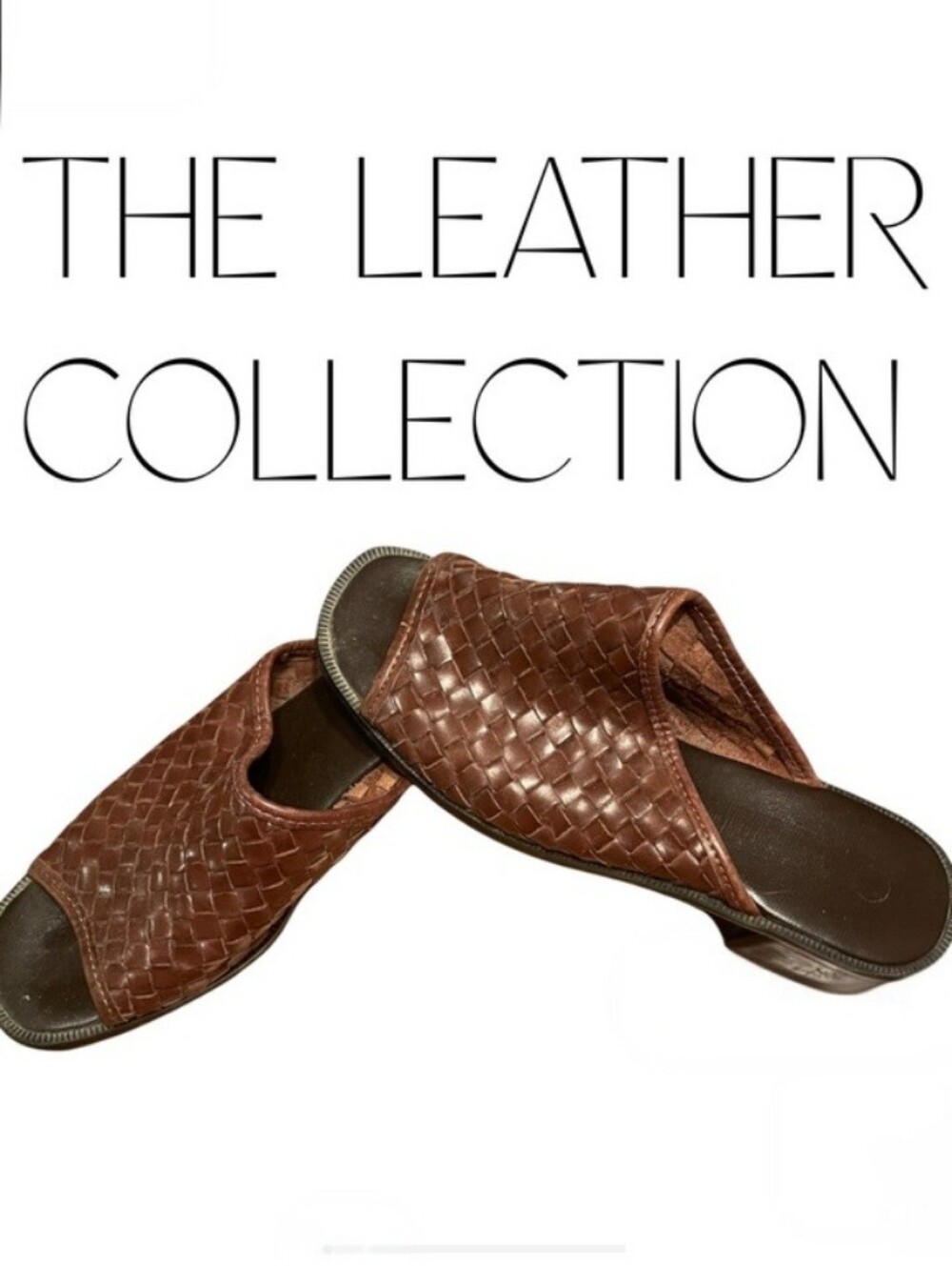 Vintage 90's The Leather Collection Woven Rich Brown Fisher Slides Block Heel 8